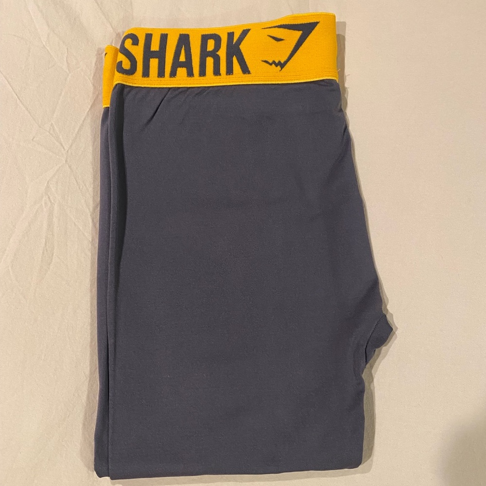 Gymshark Grey Leggings with Yellow Waistband and Grey Letters Size Small